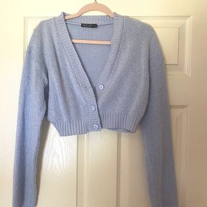 Baby blue cropped cardigan sweater